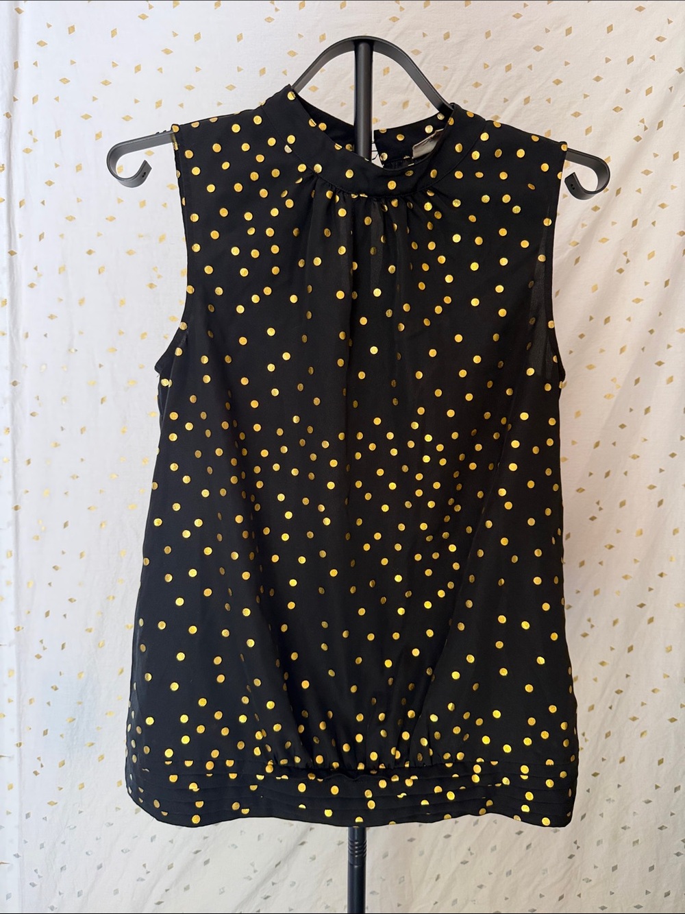 ModCloth Sleeveless Black Top with Gold Polka Dots